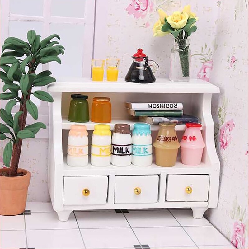 97*24*67mm Puppenhaus Mini Schrank Modell Küche Esszimmer Anzeige Regal Weiß Puppe Haus Dekoration Miniatur Küche zubehör