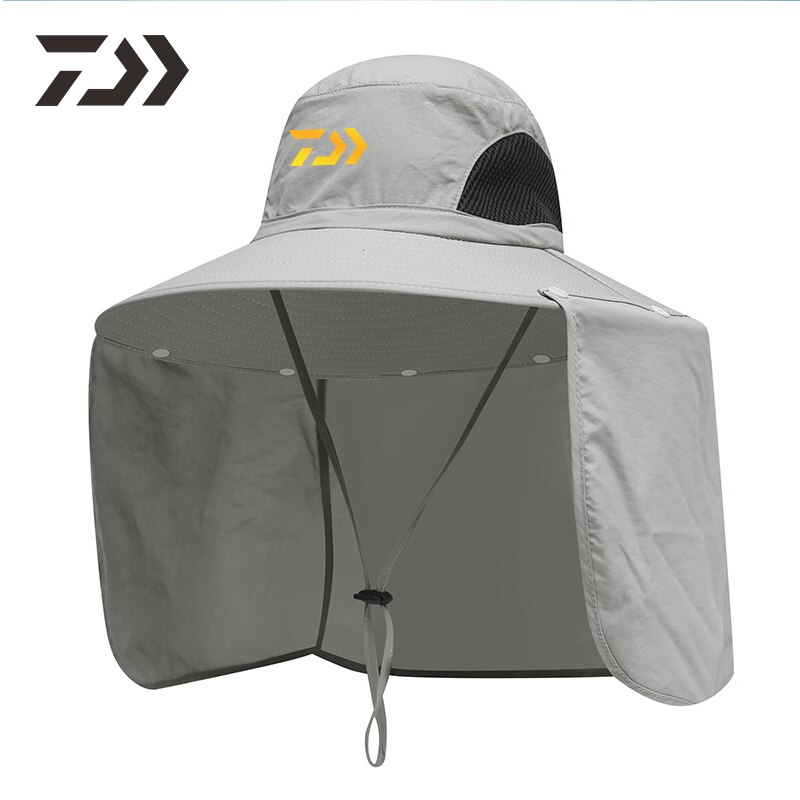 Unisex Daiwa Fishing Cap Hat Breathable Neck Face Men Women Outdoor Uv Protection Fishing Camping Solid Black Sun Caps: Gray