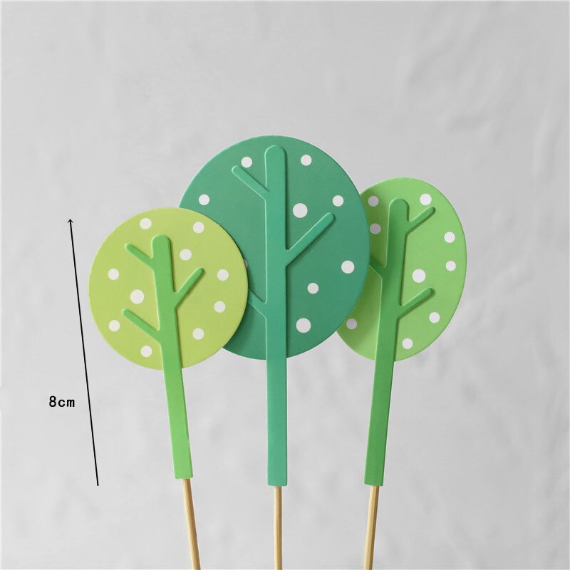 Cute Cartoon Animal Cake Topper Lion panda elephant jungle Cupcake Topper For Festive Farm Birthday Party Dessert Decor: three trees