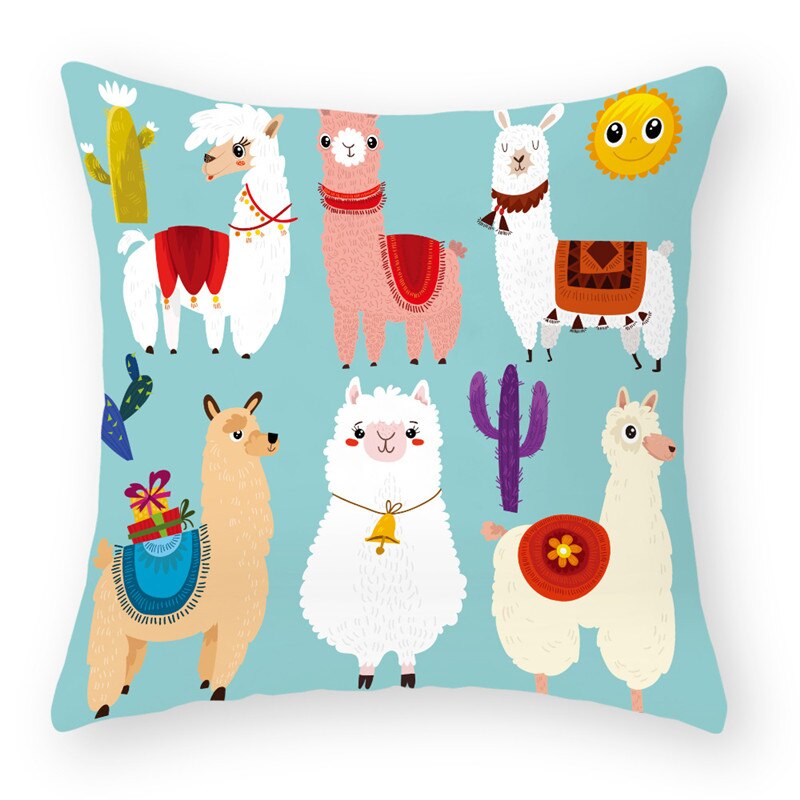 Cartoon Alpaca Dier Decoratieve Kussens Kussensloop Polyester Kussenhoes Sierkussen Sofa Decoratie Kussensloop 40853: 2BZ-40853-019