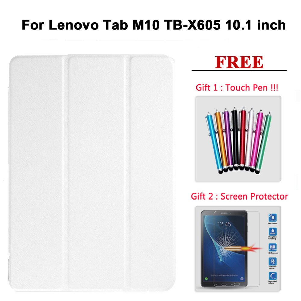 Free Screen Protector Glass +Case For Lenovo Tab E7 / E8 / E10 / M10 PU Leather Smart Magnetic Cover TB/X104F/7104F/8304F/X605F: Tab M10 bai