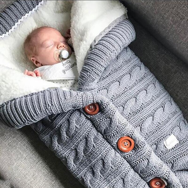 Nyfødt baby sovepose tykkere børn klapvogn sovepose fodpose strikket sovesæk svøbe strik uld – Grandado