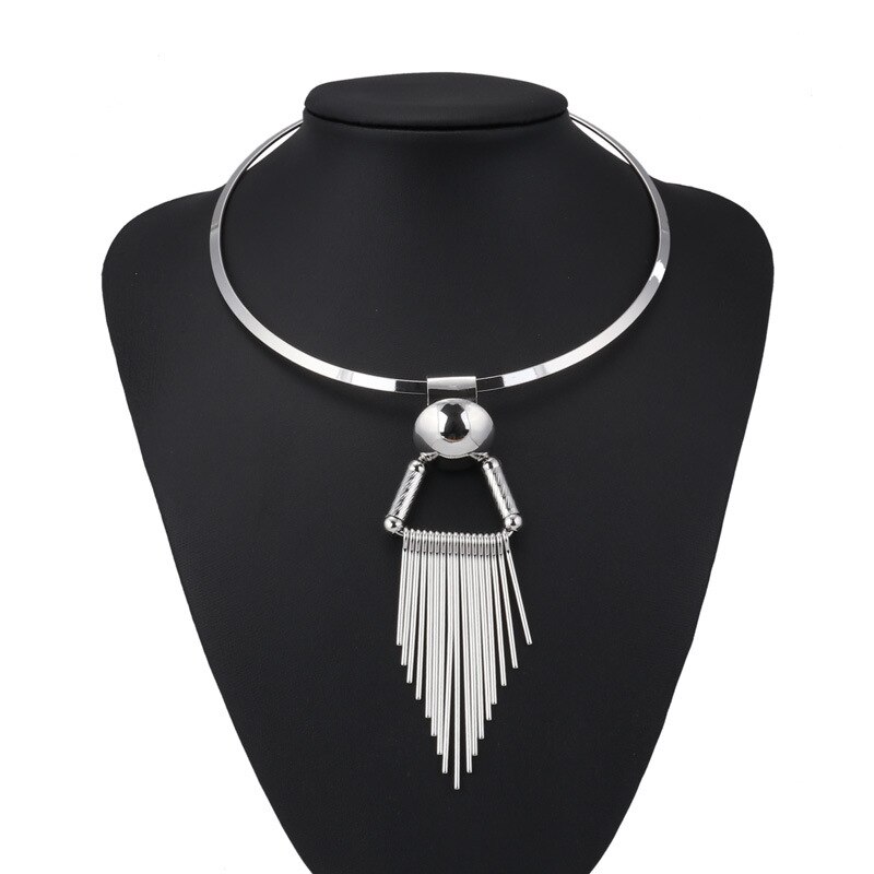 Persoonlijkheid Zilveren Geometrische Kwastje Kraag Ketting Vrouwen Verklaring Ketting Gold Choker Punk Overdreven Sieraden Vrouwen Choker: silver