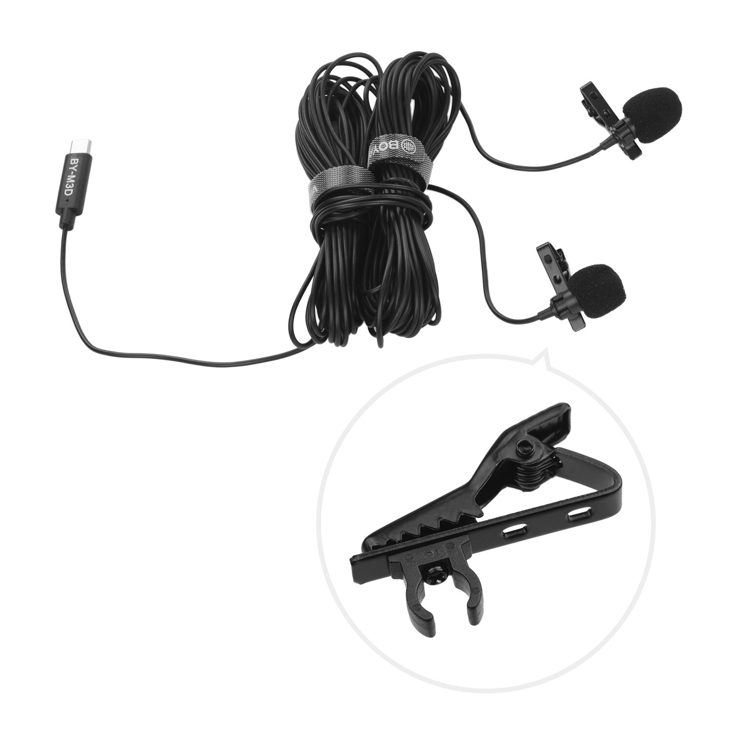 BOYA mic Omnidirectional Dual Head Lavalier Lapel Microphone Mic with 6 Meters Cable Compatible with Type-C Interface