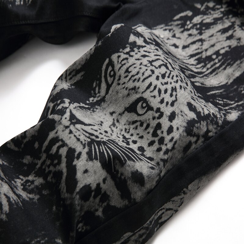 Jeans Men High-end Original Animal print Trouser Hole Chic personality Casual Student Korean Stylish Soft