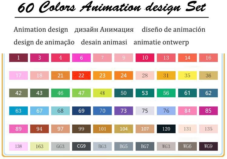 TouchFive Alcohol marker 168 color alcohol-based ink sketch 80 color markers for artist drawing comics animation art supplies: 60 Animation set