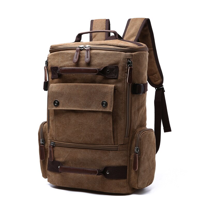 LOVZON Vintage Backpack Canvas Backpack School Bag Men's Travel Bags Large Capacity Backpack Laptop Backpack Bag: Coffee