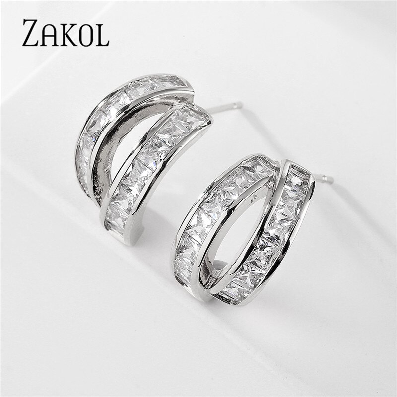 Zakol Koreaanse Geometrische Elements Cubic Zirkoon Stud Oorbellen Vrouwen Sieraden Mode Studenten Veelzijdige Oor Accessoires