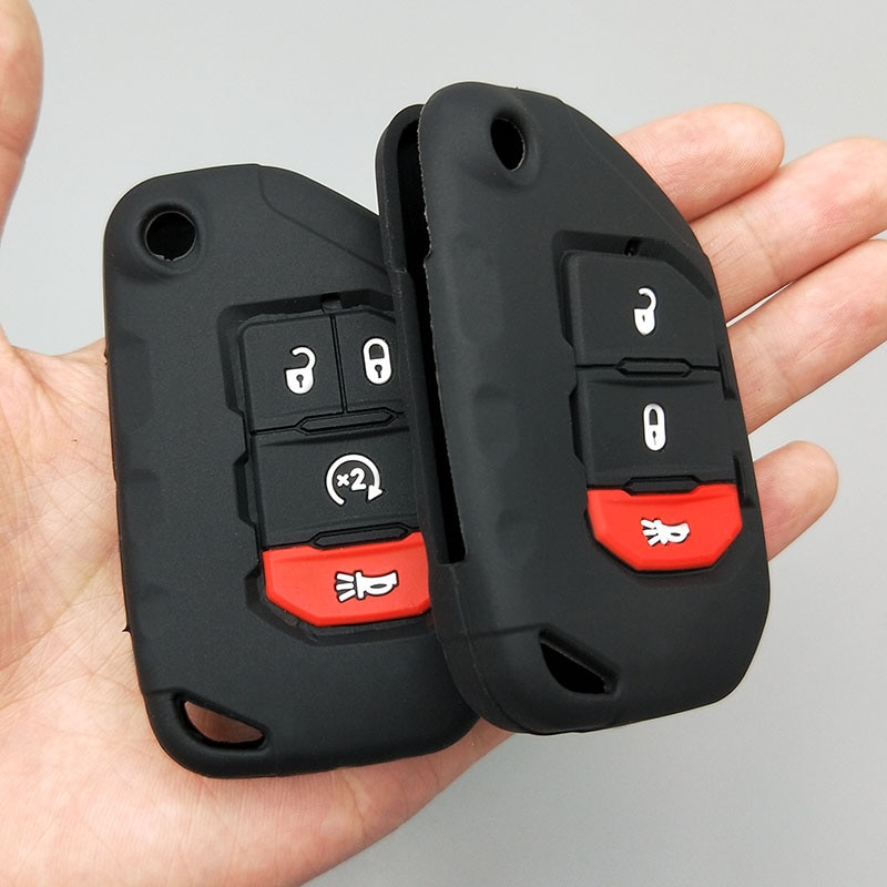 2/3/4 button Flip Remote protect shell for Jeep Wrangler JL silicone rubber car key fob cover case set sleeve keychain