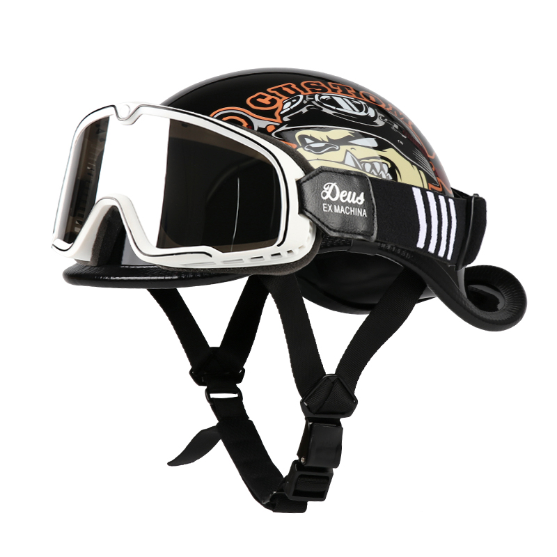 VGV moto demi-casque lunettes incluses véhicule électrique vélo Locomotive pour Cruiser rétro homme femmes scooter rue