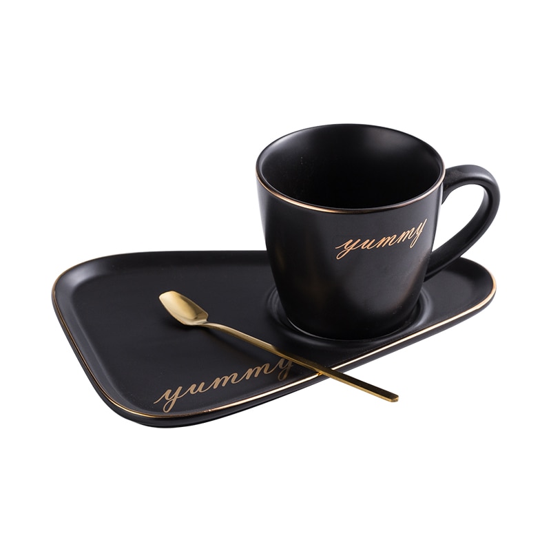 Guldkant keramisk kaffekrus tumbler te kop og underkop sæt porcelæn guldske krus søde dessert kopper ben porcelæn te sæt