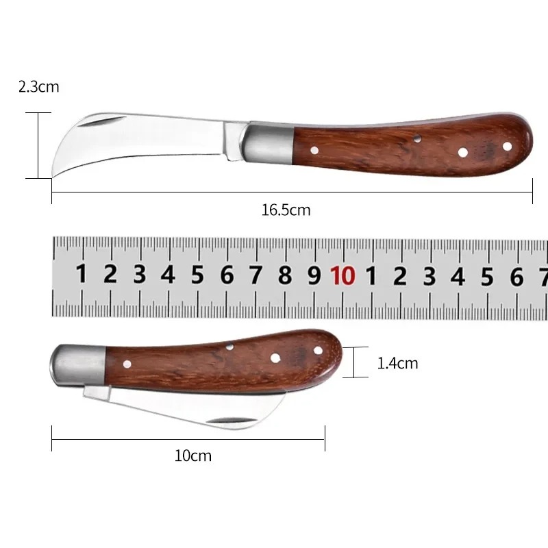 Wooden Handle Folding Grafting Knife Stainless Steel Garden Fruit Tree Grafting Pruning Tools Gardening Grafting Garden Tool: Brown