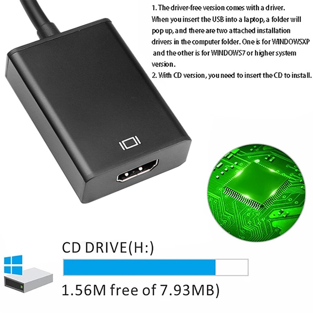 HD 1080P USB 3.0 to HDMI-compatible Converter Adapter Cable USB To HDMI-compatible External Video Card Multi Monitor Adapter