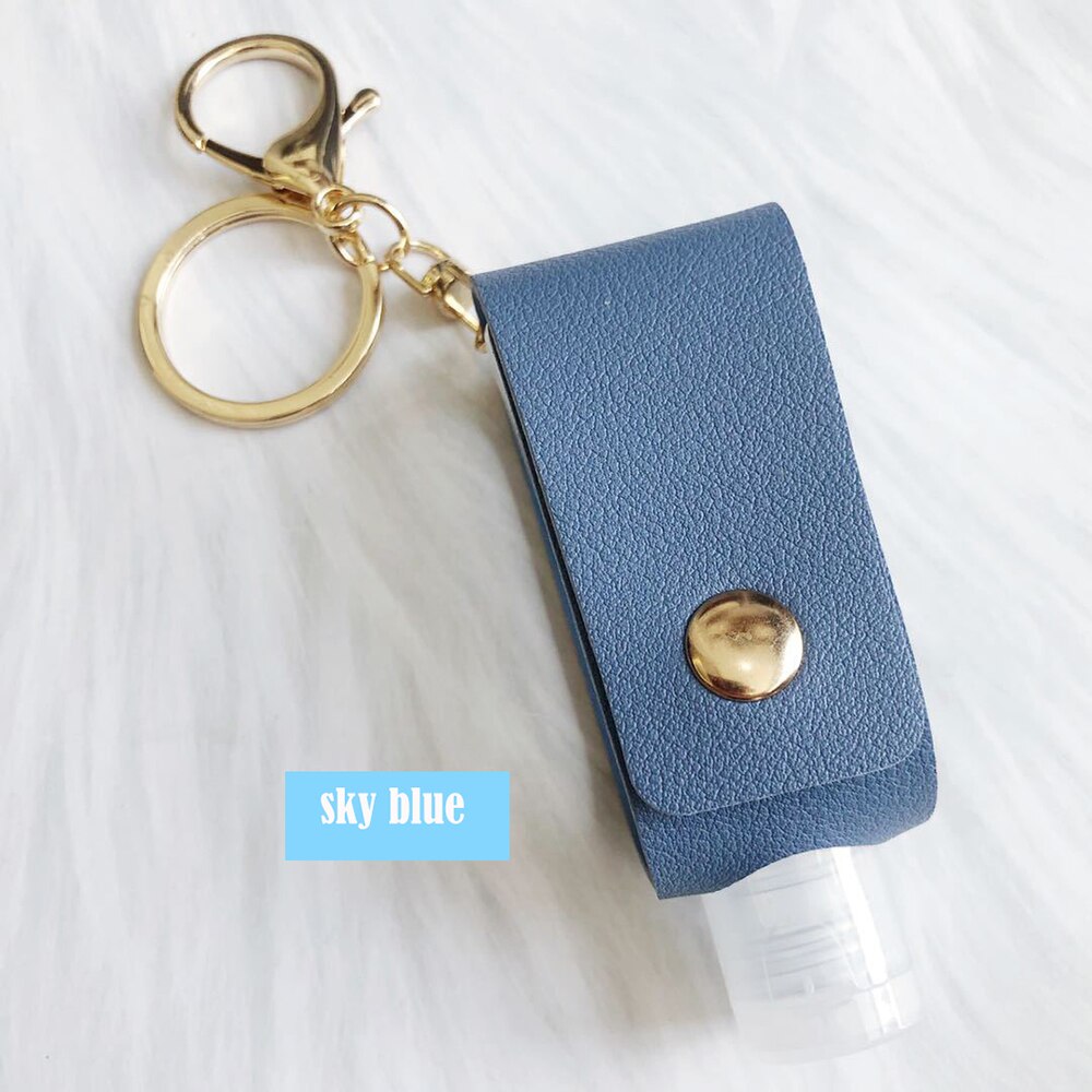 30ml Hand Sanitizer Case Mini Disinfectant Hands Portable Hydroalcoholic Gel Bottle Hand Sanitizer Leather Case Keychain Holder: Sky blue