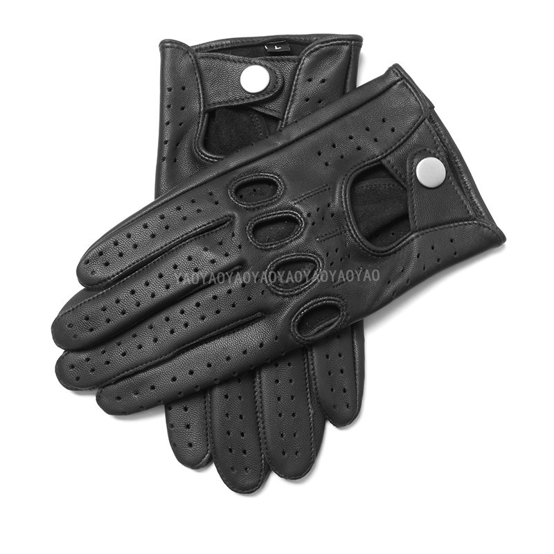 Gants de moto en cuir véritable pour hommes, en peau de mouton, à la , noirs, respirants, pour la conduite, mitaines pour hommes