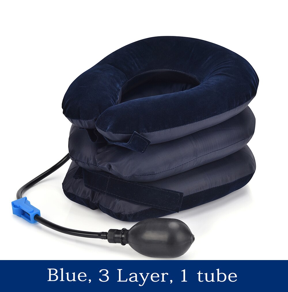 Neck Stretcher Inflatable Air Cervical Neck Traction Device Soft Neck Collar Pillow Collar Pain Relief Blue Brown Tractor: Blue 3 Layer