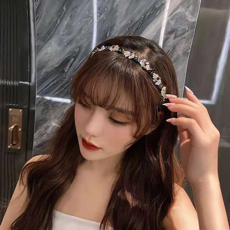 Crystal Leaves Headbands Korean Rhinestone Retro Hairbands Women Crown Hoop Accessoires Femme