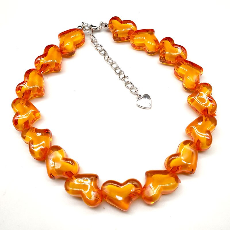 Neue Farben Herz Choker Halsketten für Frauen Punk Harz Strang Seite Kette Böhmischen Weiblichen Party Erklärung Schmuck: Orange