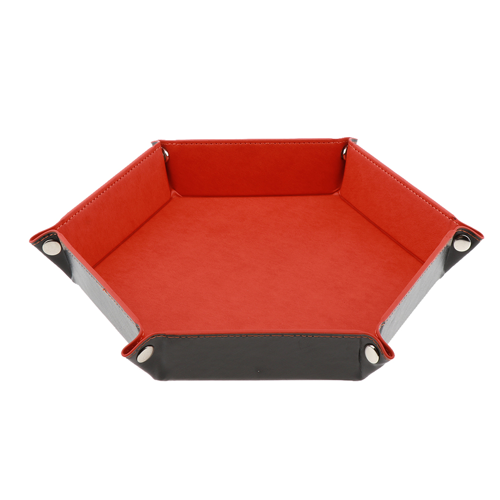 Soporte de dados de cuero PU, bandeja hexagonal plegable para juegos de mesa de mazmorras y dragones RPG DND: Orange