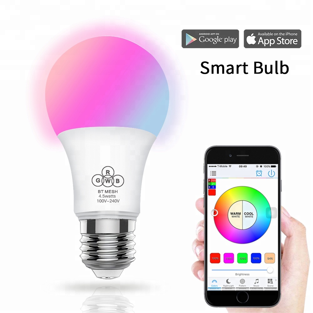 Bluetooth muziek Lamp 4.5W E27 RGBW led Lamp Bluetooth 4.0 smart verlichting lamp kleurverandering dimbare door Telefoon IOS /Android APP