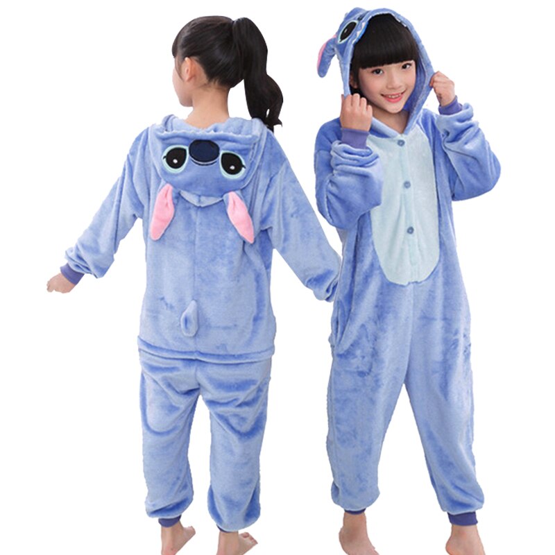 Jenter gutter vinter kigurumi stitch pyjamas enhjørning tegneserie anime onesies barn nattøy flanell varm jumpsuit barn pyjamas