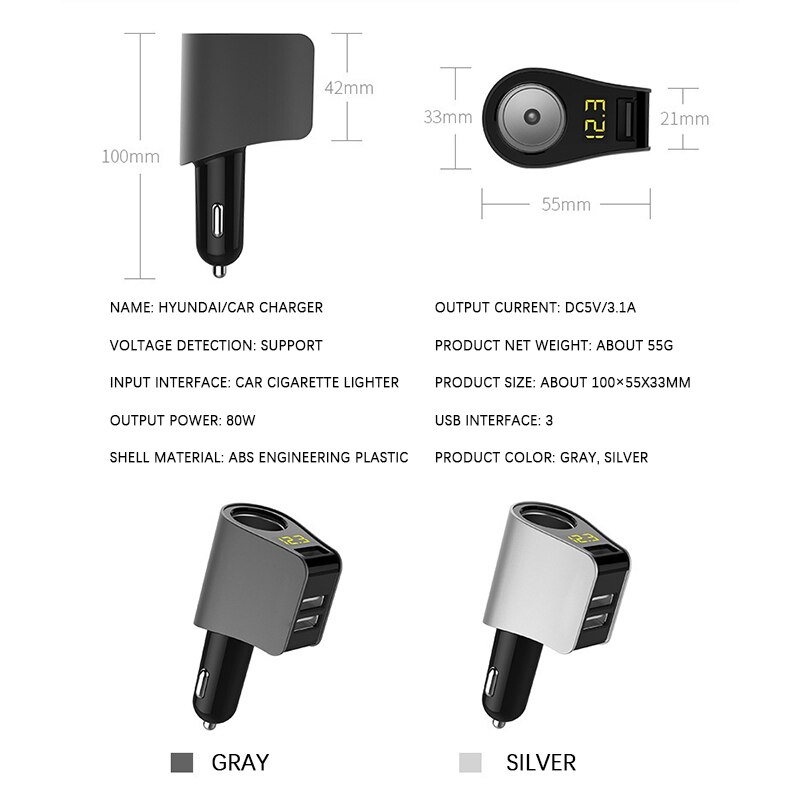 DC 12V Car Cigarette Lighter Adapter 2 Way Double Plug Socket Charger Splitter With Digital Display Voltage
