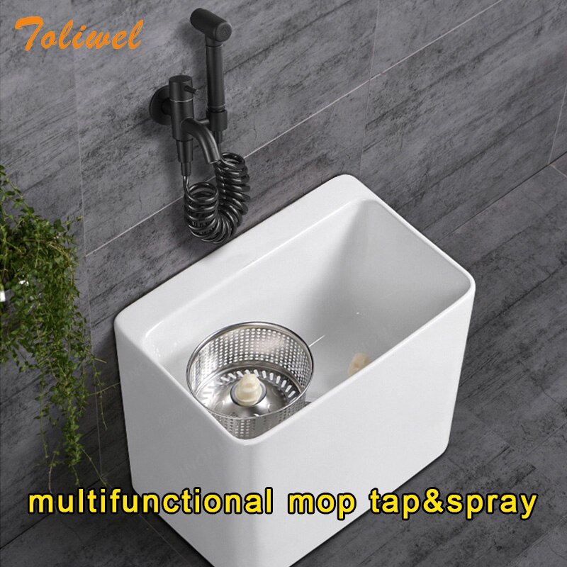 Grifo mezclador Bidet frío para baño con cabezal de ducha de latón negro montado en la pared lavado de mujer fregona grifo Shattaf Set WF0014A