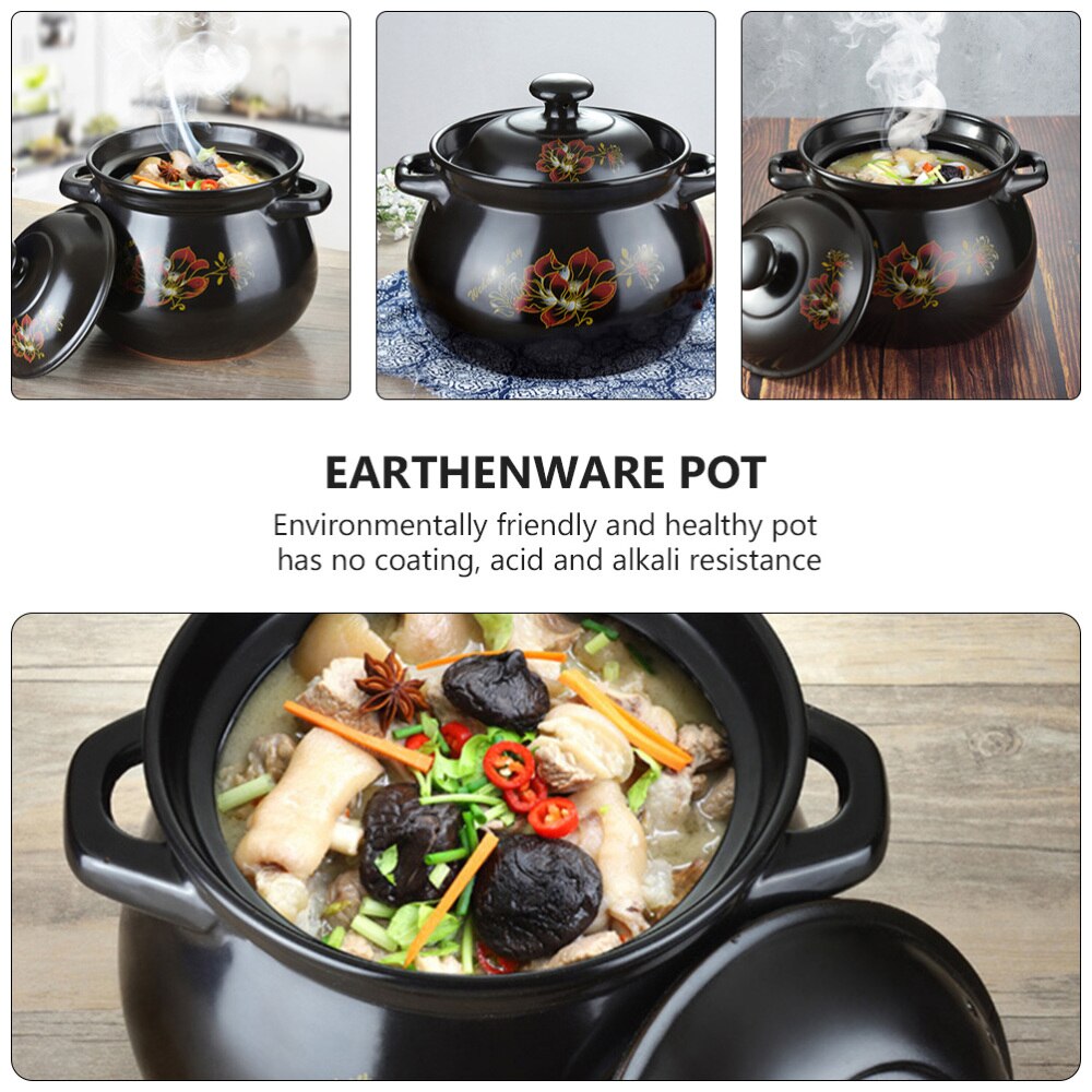 1pc Kitchen Ceramic Stew Pot with Lid Ceramic Earthen Pot Home Stockpot