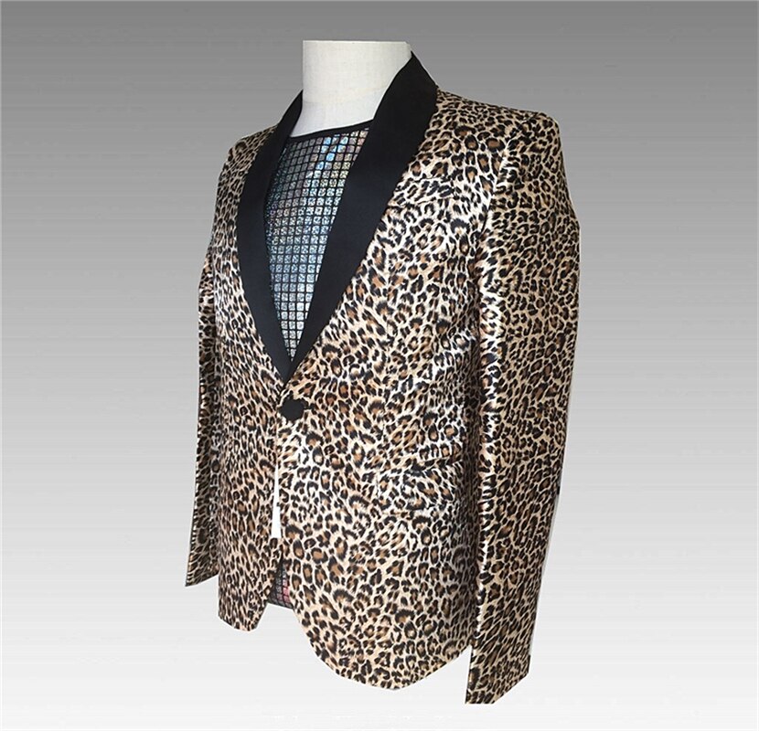 Leopardo impressão jaqueta para homens discoteca festa cantor dj ccostume um botão casaco personalidade