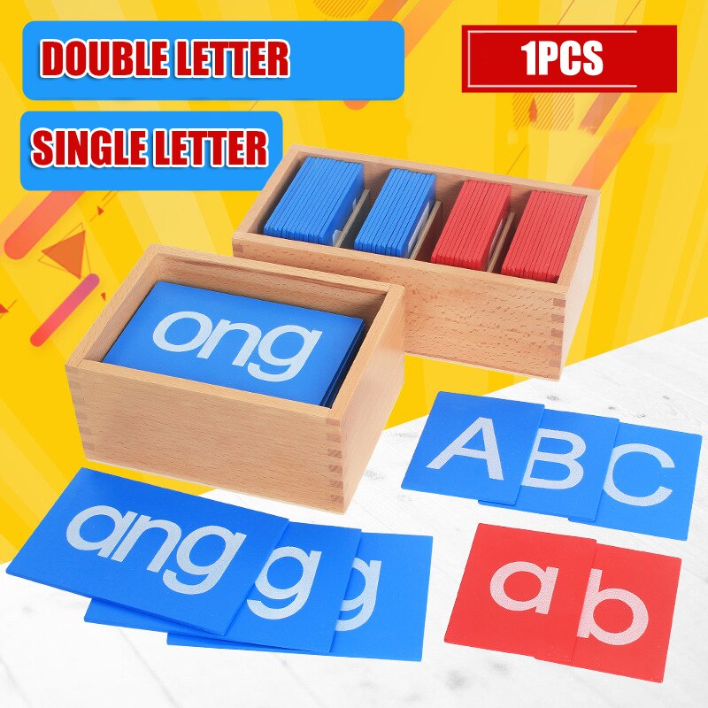 Early Childhood Education Teaching Aids Red And Blue English Letter Card Sandpaper Letters For Toddlers Wooden Box Set M
