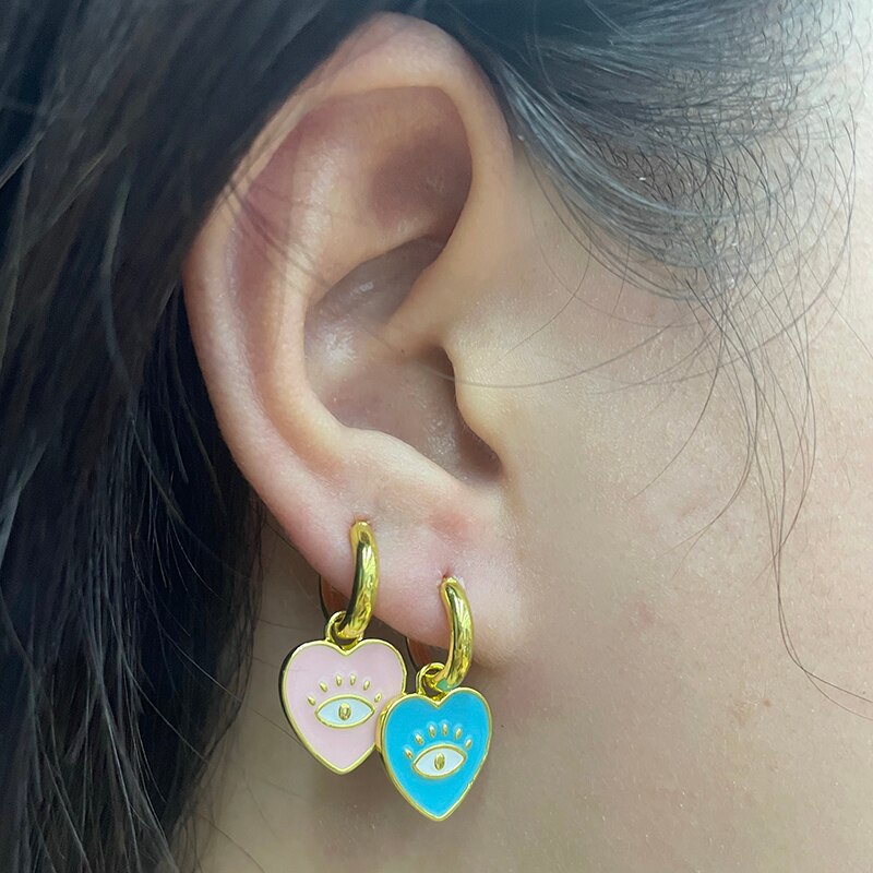 Pendientes Oorbellen Zilver Kleurrijke Enamel Cross Liefde Sleutel Hoop Earring Voor Vrouwen Wedding Charms Oorbellen Jewerly