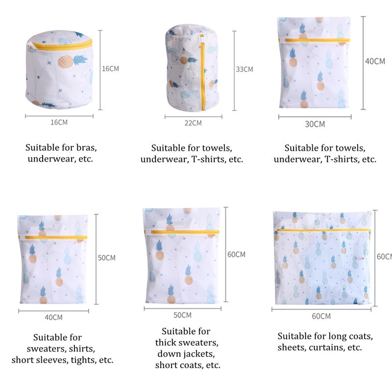 Pineapple Printing Zipper Mesh Laundry Bag Polyester Wash Net For Underwear Sock Washing Machine Pouch Clothes Bra Bags