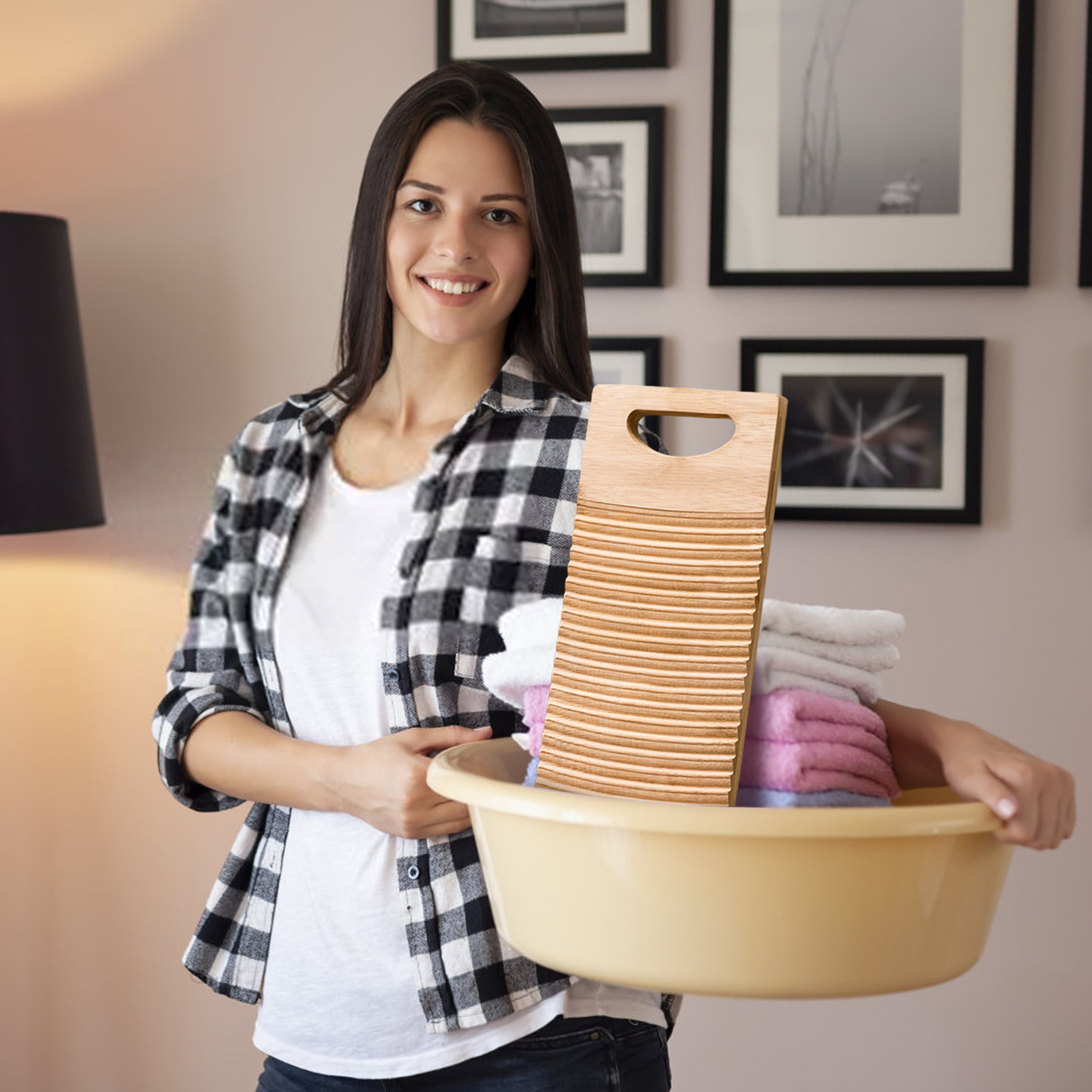 Washing Clothes Washboard Bamboo Wood Manual Washboard Laundry Board Wood Anti-slip Laundry Cleaning Board For Home School