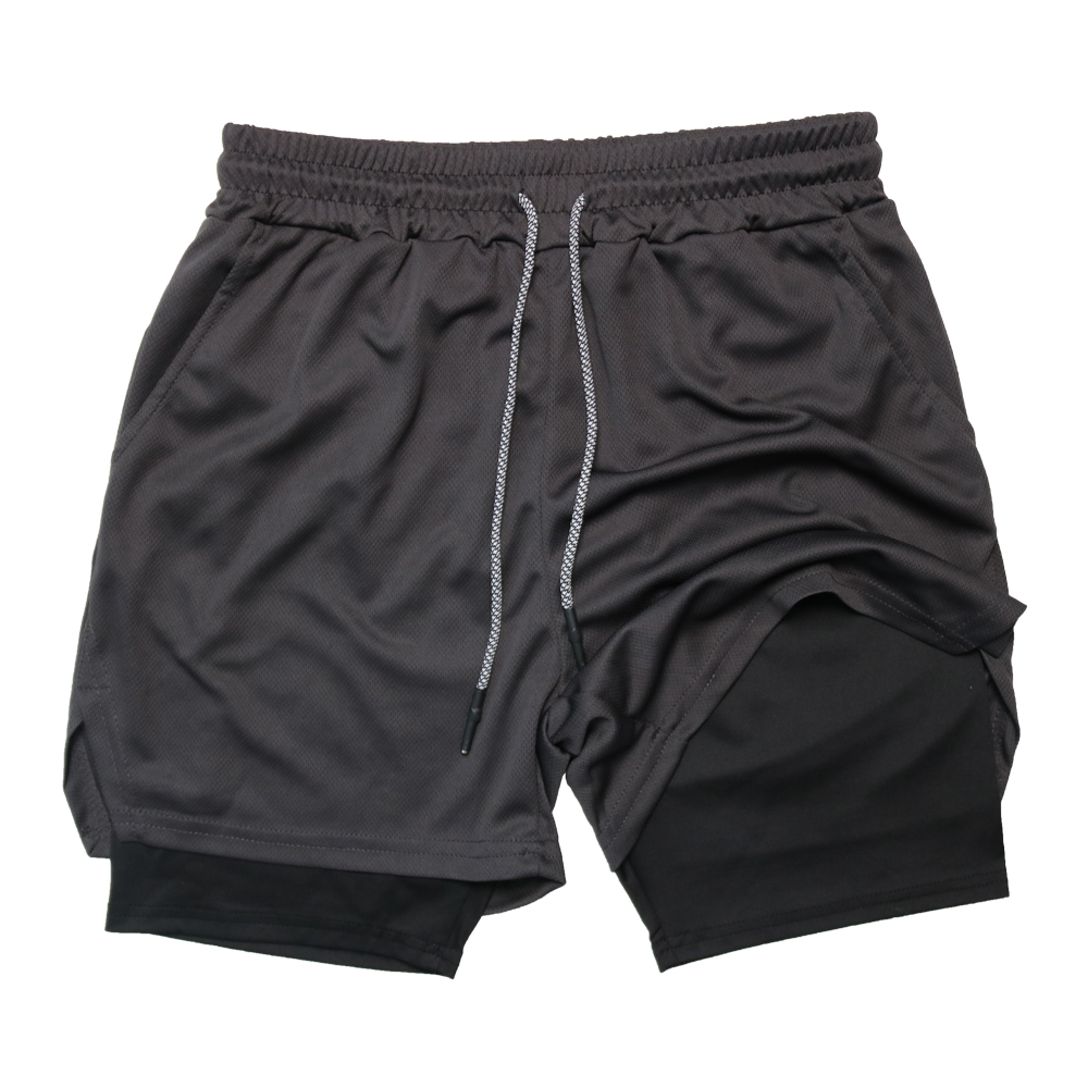 Short de Fitness Double couche pour hommes, short de sport 2 en 1, séchage rapide, entraînement, Jogging, Double pont, été