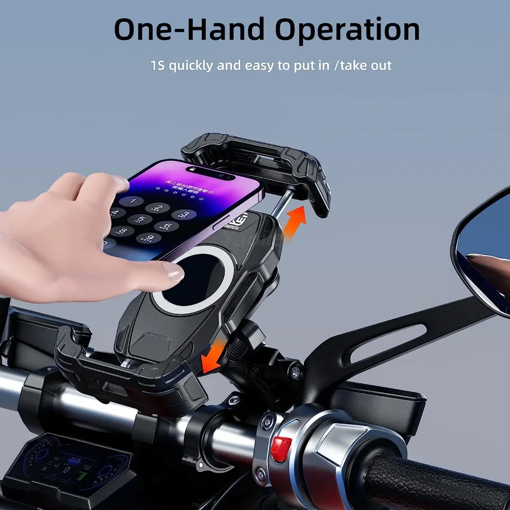 Motorcycle Phone Mount Holder Vibration Dampener Secure Lock Bike Handlebar Phone Mount for 16/15/ 14/13 Pro Max 5.4-7.2" Phones