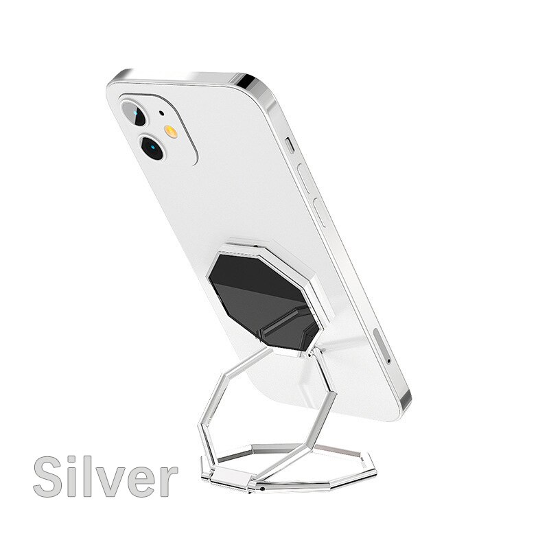 2022 metal zink legering mobiltelefon holder til tablet firkantet folde dobbelt finger ring beslag doven enkelhed praktisk stander: B-sølv
