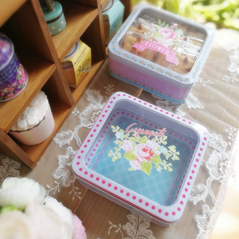 ! 2 stks/partij Transparante Bloemen Drukken Vierkante Jewerly Box Tin Snoep & Cookies Geschenkdoos Vogelnest Box verkoop!