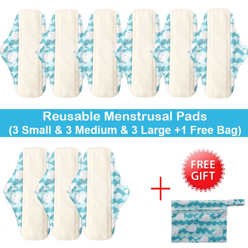 10 stk (3s+4m+3l) genanvendelige bambus kul bind bind menstruationsbind vaskbart trusseindlæg feminin hygiejne barsel med en taske