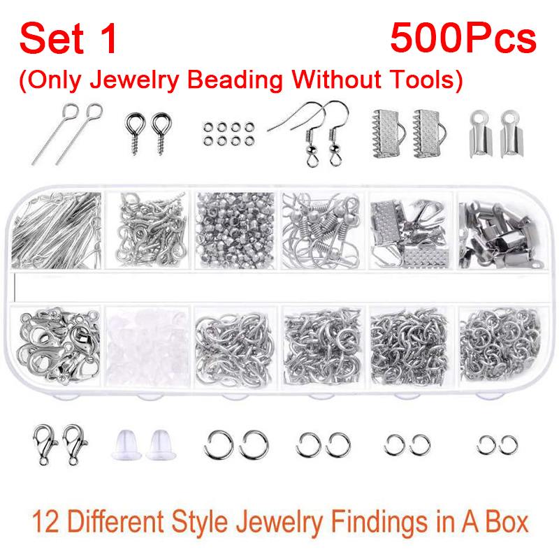 DIY Jewelry Making Supplies Kit Jewelry Repair Tools bag Kit with Pliers Silver Beads Jewelry Making Accessories DIY Craft: Set 1