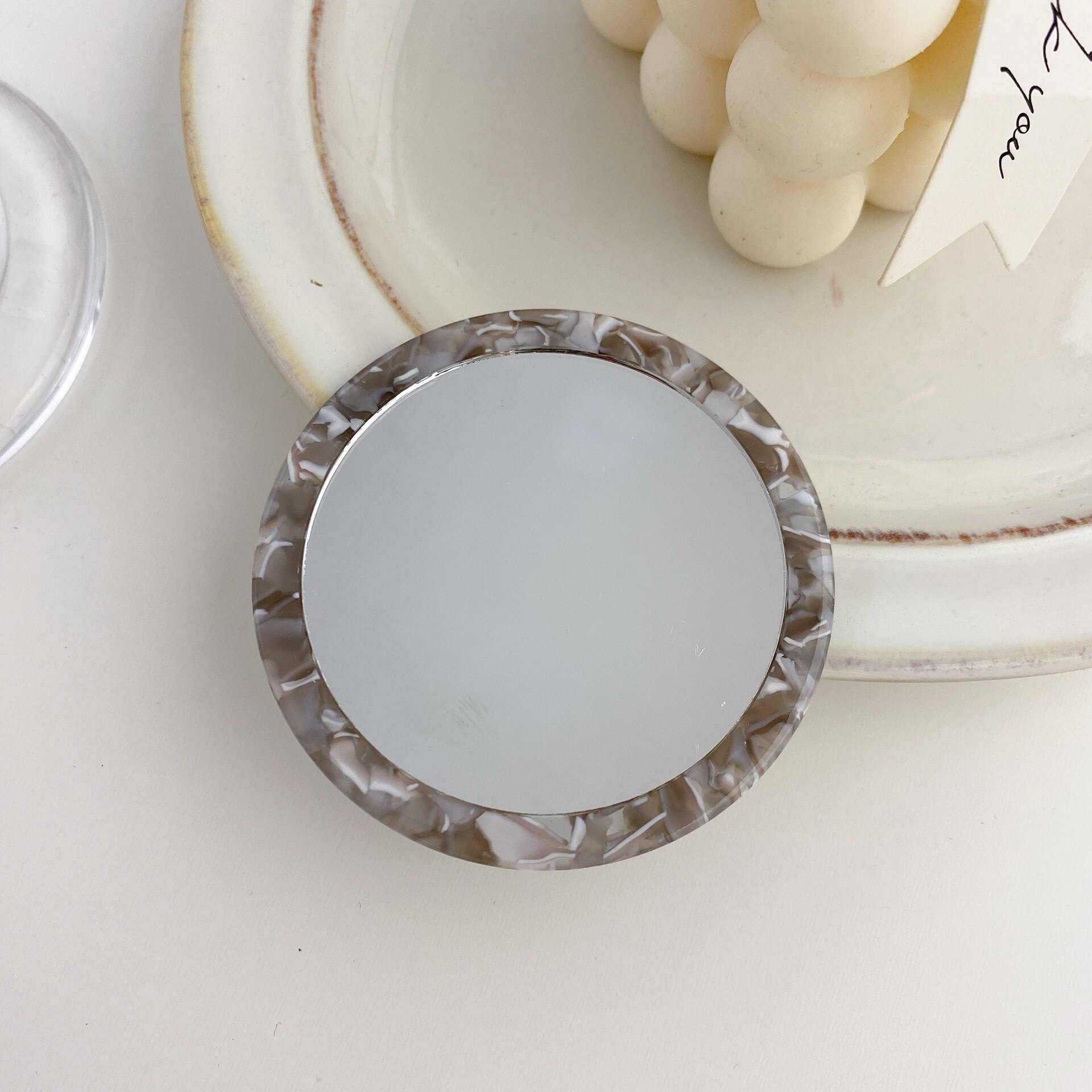 Miroir géométrique rétro en plaque d&#39;acide acétique, coréenne, petit miroir rond Portable, maquillage quotidien, petit miroir Portable