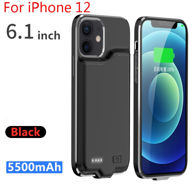 I12 Silm Silikon stoßfest Batterie Ladegerät Fall Für iPhone 12 Pro Max Power Bank Fällen Für iPhone 12 Mini Lade abdeckung Capa: ForiPhone 12-Black