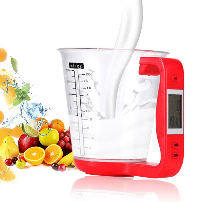 1000g/1g Measuring Cup Kitchen Scales Digital Beaker Libra Electronic Tool Scale With LCD Display Temperature Measurement Cups: Red