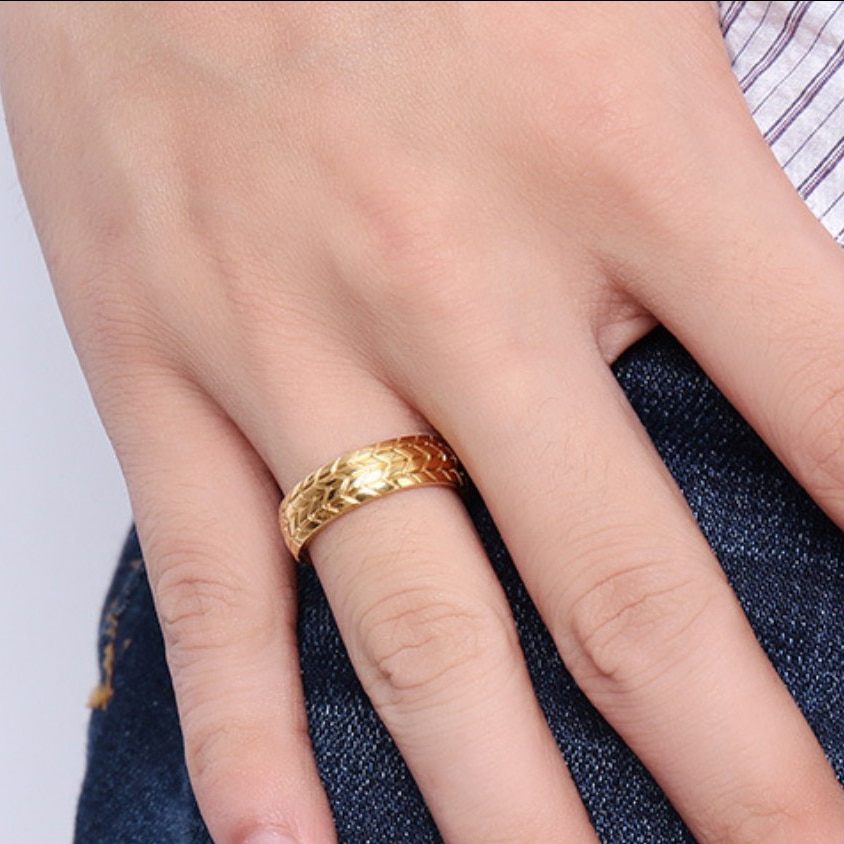 6MM Stainless Steel Tire Ring Gold Color European and American Style jewelry Personality Men's Ring