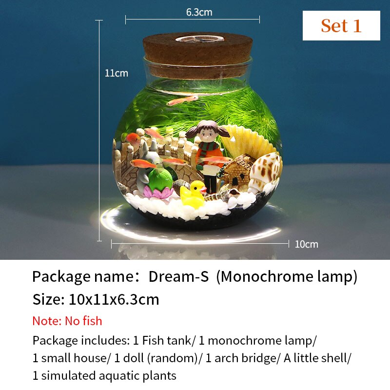Aquarium Small Fish Tank Micro-view Viewing Aquarium Landscaping Fighting Fish Tank Glass Ecological Bottle Aquarium Accessories: Set1