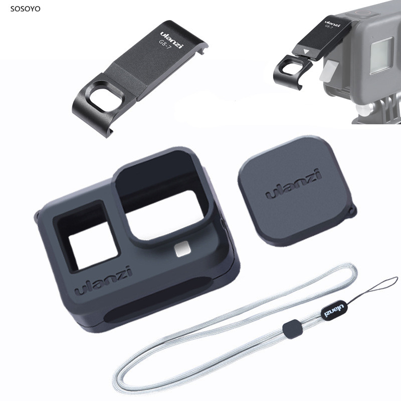 4 In 1 Set Metal Batterij Cover Oplaadbare Side Cover Siliconen Case Lensdop Lanyard Voor Gopro Hero 8 Action camera Accessoires