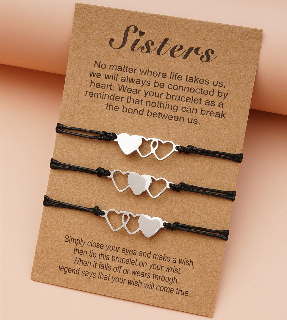 2/3/4 Sisters Bracelet Three Best Friend Bracelet Set Heart Shaped Hand Woven The Best Long Distance Friendship Bracelet: 3 Sister
