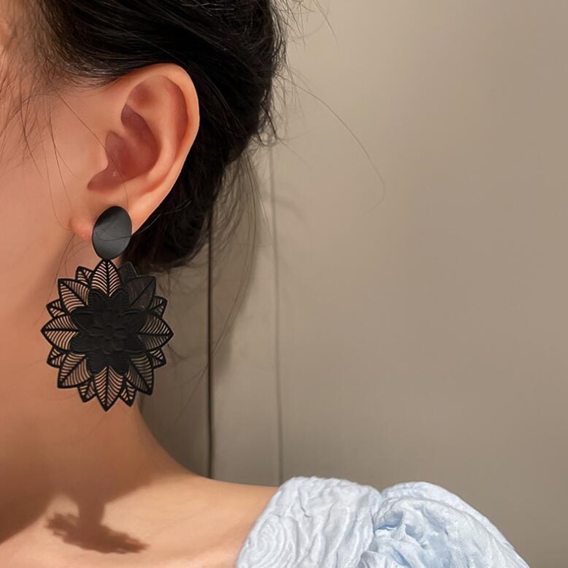 Pendientes colgantes de flor negra grande para mujer, personalidad de roca exagerada, C Daarьги, joyería para y boda, para niña del Día de San Valentín