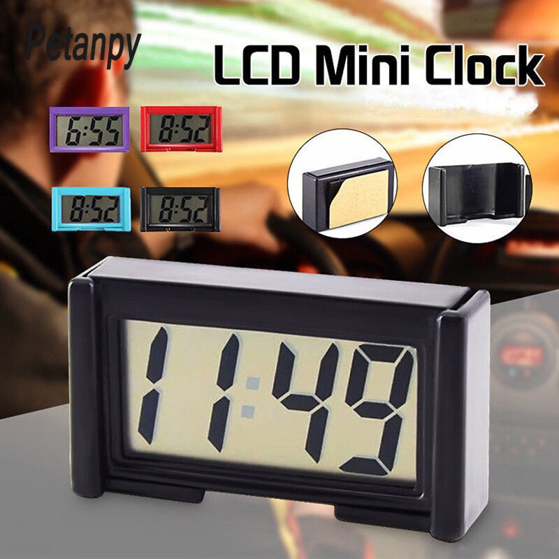 1pc Mini LCD Screen Digital Clock Car Dashboard Clocks Desk Time Clock Home Study Supplies Random Color