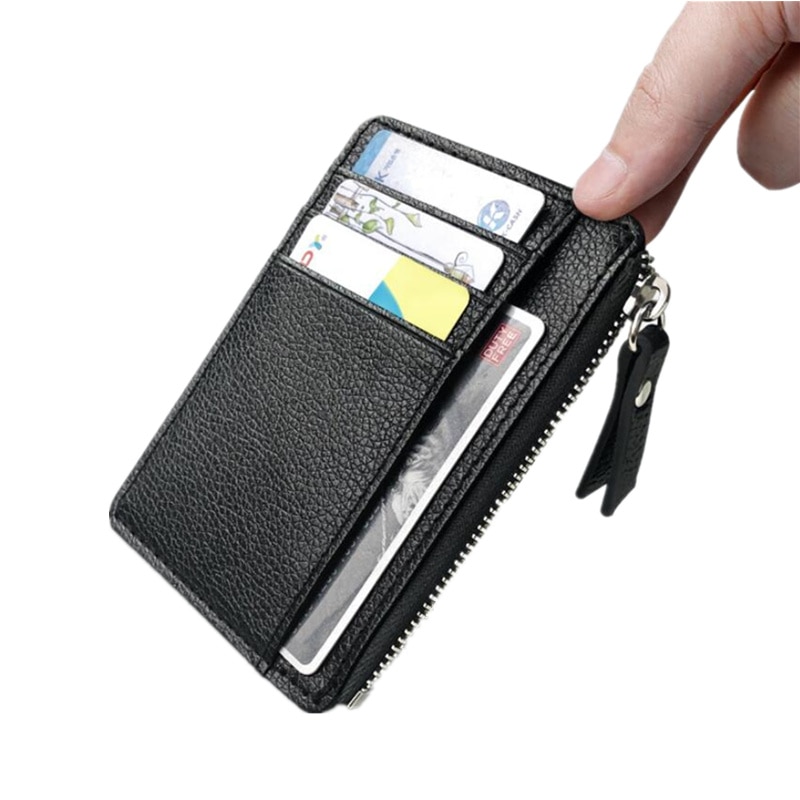 Purdored 1 pc zwarte herenkaarthouder pu leren rits slanke portemonnee portemonnee creditcardhouder bank creditcard portemonnee