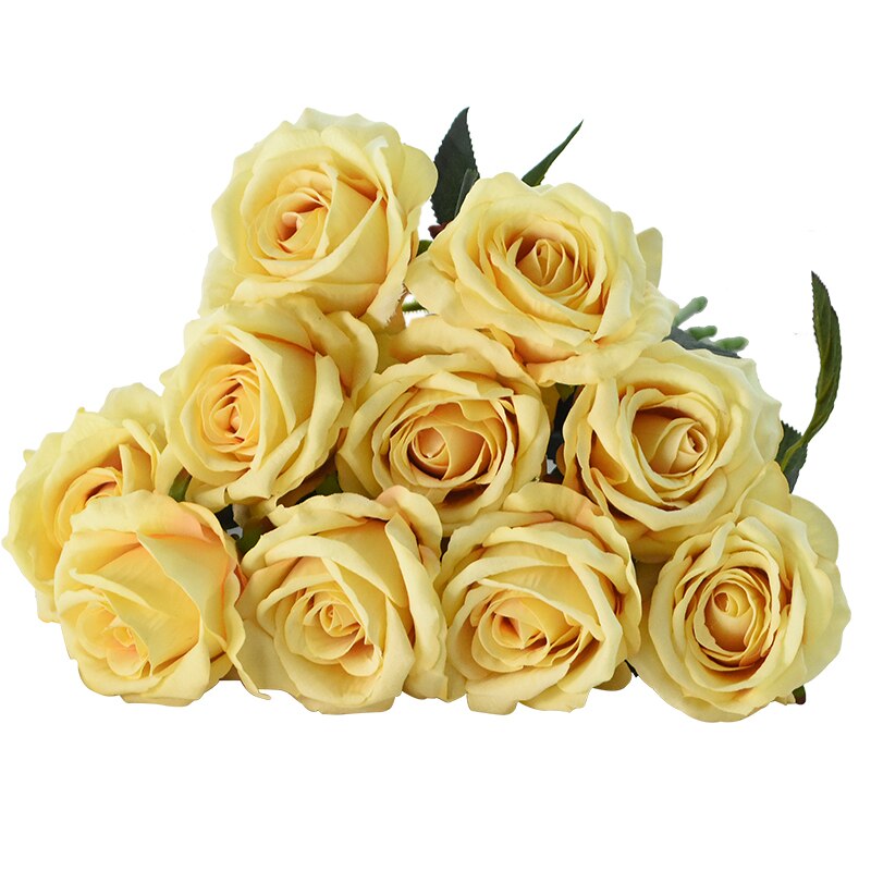 10 stk real touch rose blomster flannel blomster buket enkelt hoved rose kunstige blomster bundt til bryllup dekoration boligindretning: F06